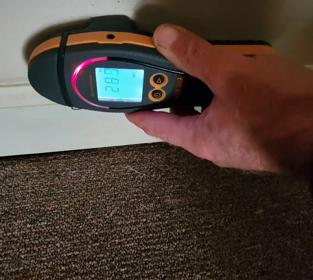 Moisture detection at baseboard during Sewage Cleanup & Sanitation in Newtown